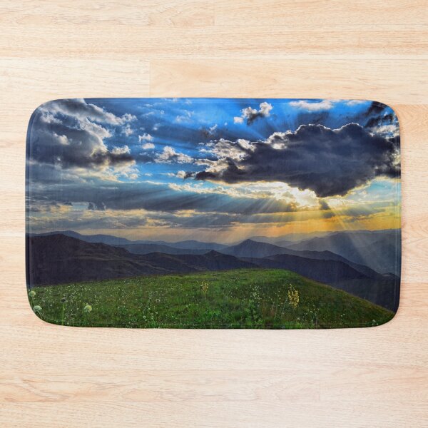 Item preview, Wild flowers garden valley, forest green, autumn break, shiny blue sunrise clouds, yellow flowers, summer vibes designed and sold by August-E.