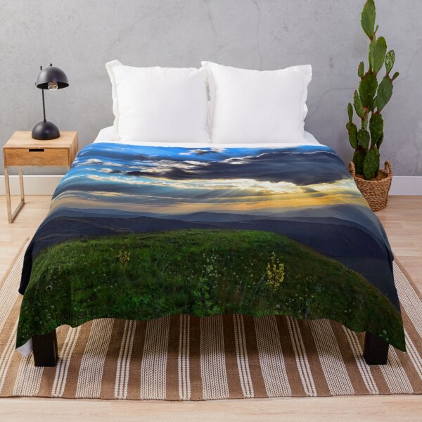 Item preview, Wild flowers garden valley, forest green, autumn break, shiny blue sunrise clouds, yellow flowers, summer vibes designed and sold by August-E.