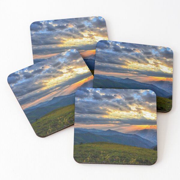 Item preview, Wild flowers garden valley, forest green, autumn break, shiny blue, sunrise clouds, yellow flowers, summer vibes designed and sold by August-E.