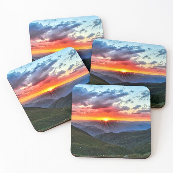 Item preview, Wild flowers garden valley, forest green, autumn, orange, yellow, blue, sunrise clouds, yellow flowers, summer vibes designed and sold by August-E.