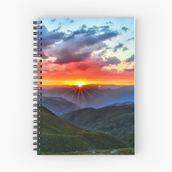 Item preview, Wild flowers garden valley, forest green, autumn, orange, yellow, blue, sunrise clouds, yellow flowers, summer vibes designed and sold by August-E.