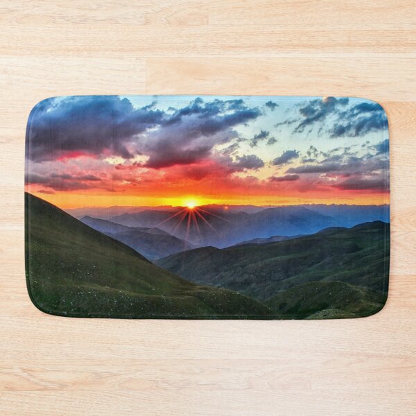 Item preview, Wild flowers garden valley, forest green, autumn, orange, yellow, blue, sunrise clouds, yellow flowers, summer vibes designed and sold by August-E.