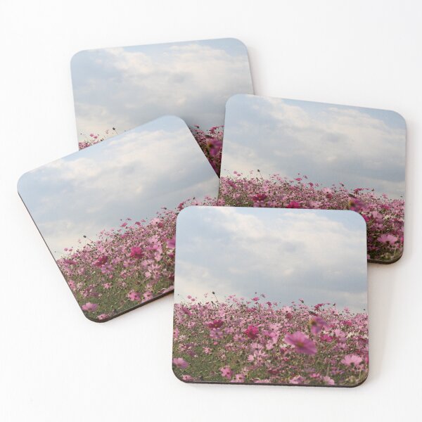 Item preview, Pink Wild flowers garden valley, forest green, autumn, blue sky clouds, purple, magenta flowers, summer vibes designed and sold by August-E.