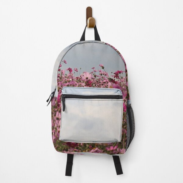 Item preview, Pink Wild flowers garden valley, forest green, autumn, blue sky clouds, purple, magenta flowers, summer vibes designed and sold by August-E.