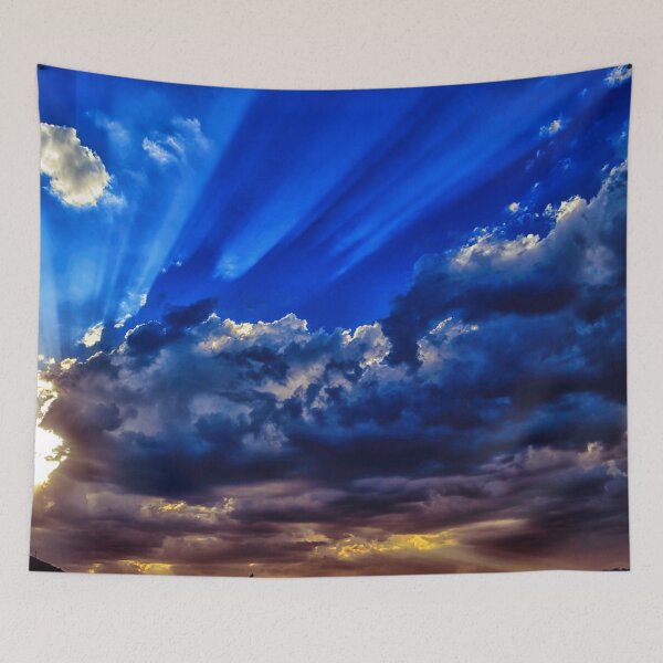Item preview, Mount Fuji morning sunup, blue cloudy sky, pure sun rays, autumn, orange, yellow, pure blue, sunrise clouds, summer vibes designed and sold by August-E.