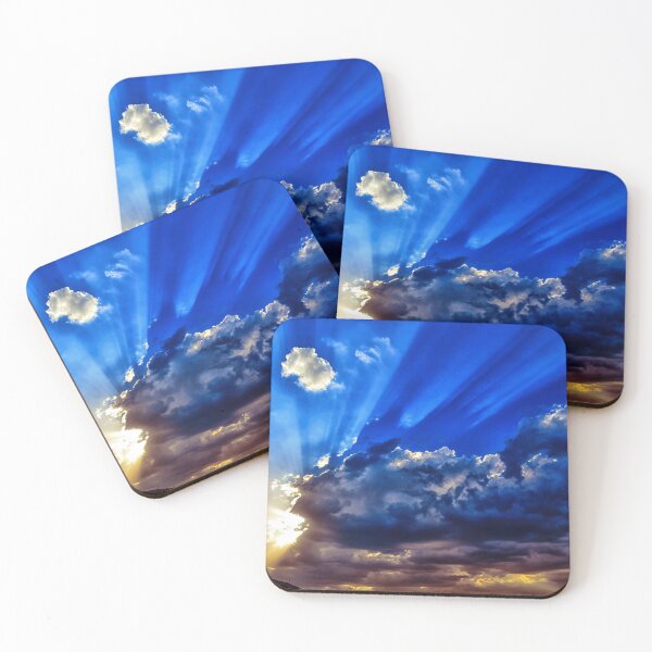Item preview, Mount Fuji morning sunup, blue cloudy sky, pure sun rays, autumn, orange, yellow, pure blue, sunrise clouds, summer vibes designed and sold by August-E.