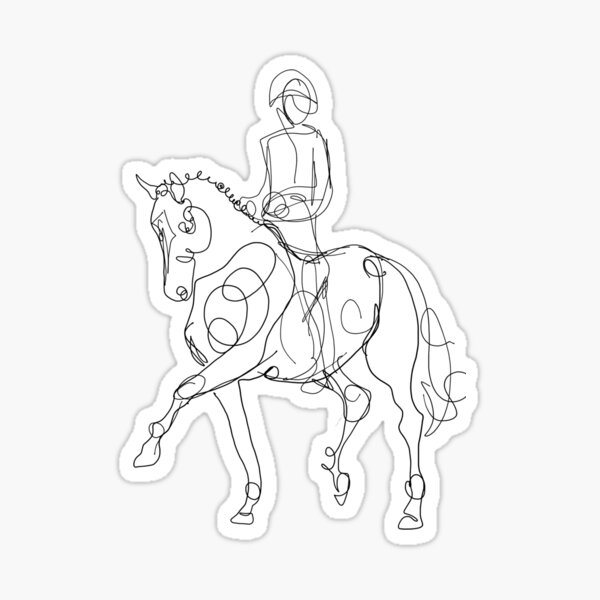 Dressage Horse and Rider Line Drawing Sticker