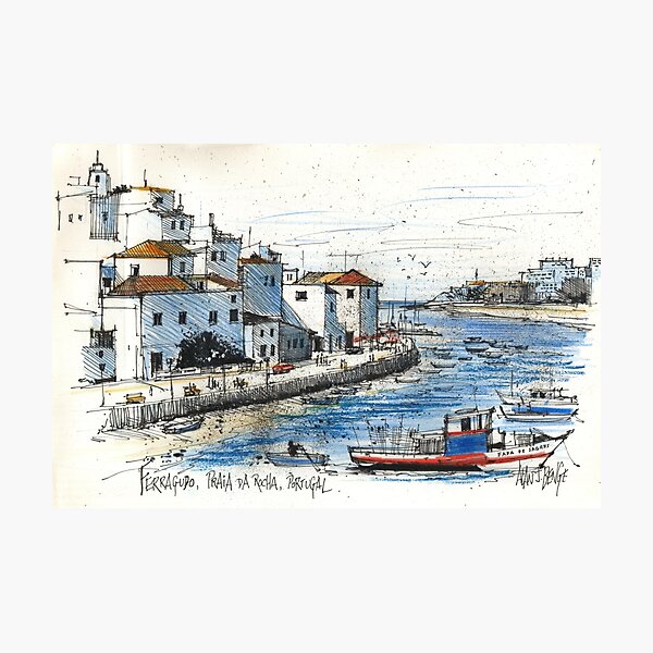 Ferragudo sketch, Praia da Rocha, Portugal suitable for framing Photographic Print