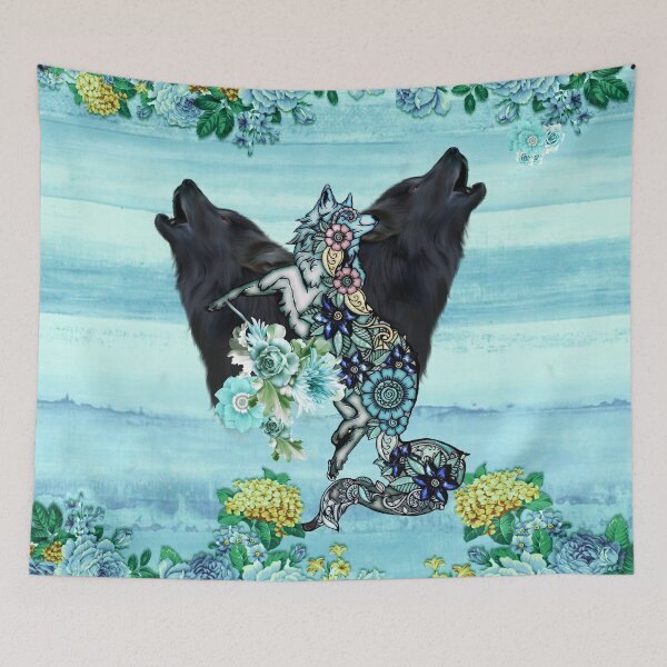 Item preview, Wonderful elegant fox with flowers and wolves designed and sold by nicky2342.