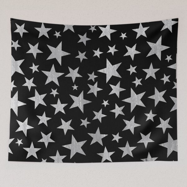 Item preview, abstract seamless pattern with gray stars on black background designed and sold by mashmosh.