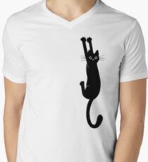Black Cat Holding On Men's V-Neck T-Shirt