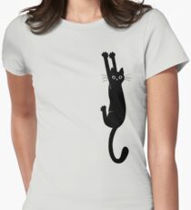 Black Cat Holding On Women's Fitted T-Shirt
