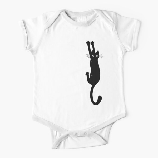 Black Cat Holding On Short Sleeve Baby One-Piece