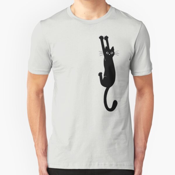 Black Cat Holding On Slim Fit T-Shirt