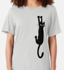 Black Cat Holding On Slim Fit T-Shirt