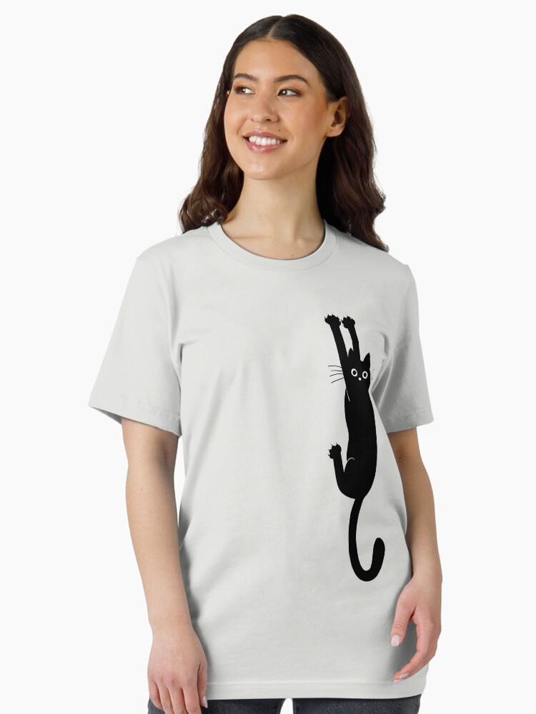 Thumbnail 1 of 7, Essential T-Shirt, Black Cat Holding On designed and sold by ShortCoffee.