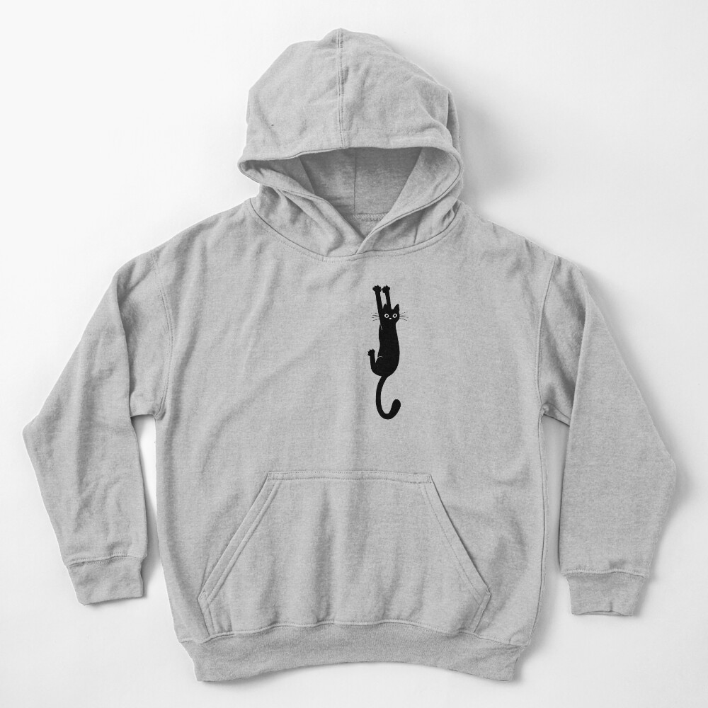 Black Cat Holding On Kids Pullover Hoodie