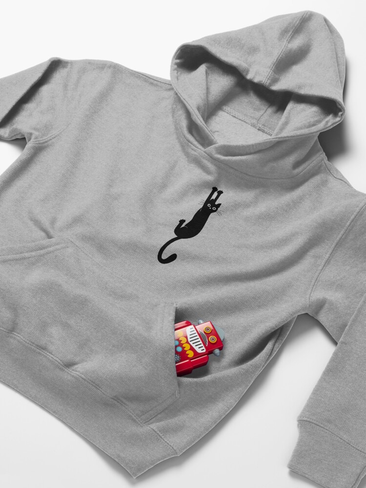 Thumbnail 4 of 5, Kids Pullover Hoodie, Black Cat Holding On designed and sold by ShortCoffee.