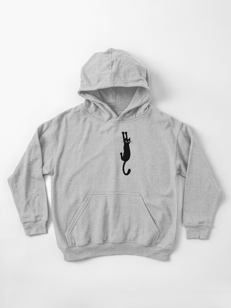 Thumbnail 1 of 5, Kids Pullover Hoodie, Black Cat Holding On designed and sold by ShortCoffee.