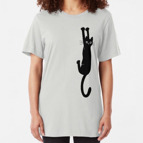 Black Cat Holding On Slim Fit T-Shirt