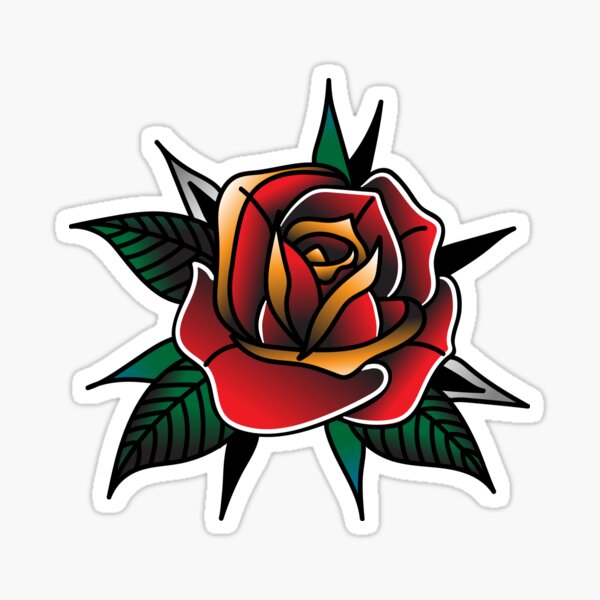 American Traditional Rose Sticker for Sale by Jessimk  Redbubble