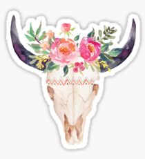 Watercolor bull skull flowers Sticker