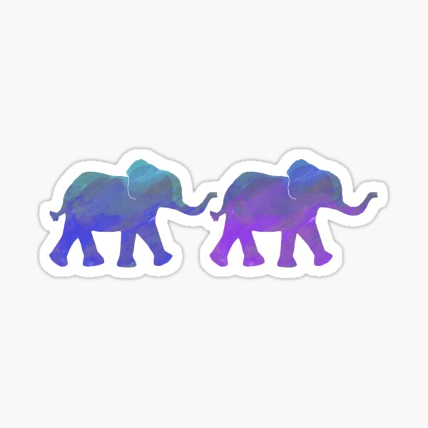 Follow The Leader - Painted Elephants in Purple, Royal Blue, & Mint Sticker