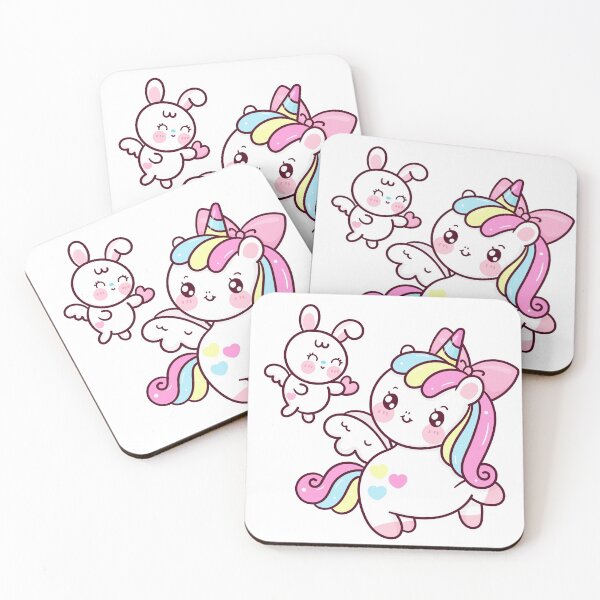 Item preview, Cute Unicorn Pegasus fly with bunny rabbit pony cartoon kawaii animals background pastel heart Valentines day gift designed and sold by vividdiy8.