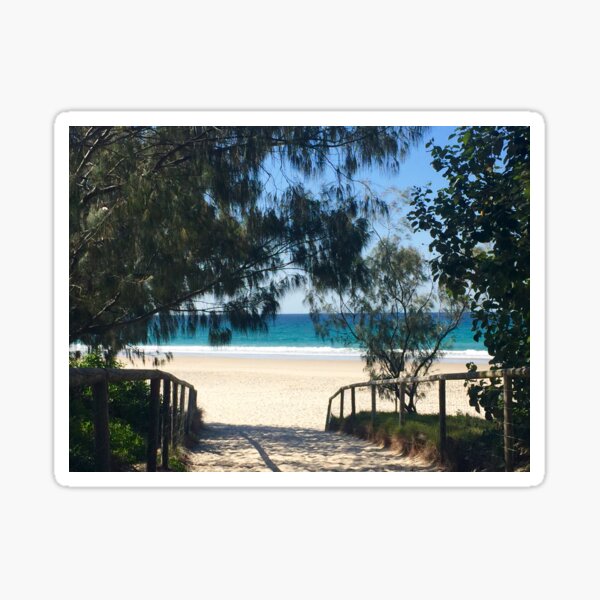 Blue ocean walkway around beach trees  Sticker