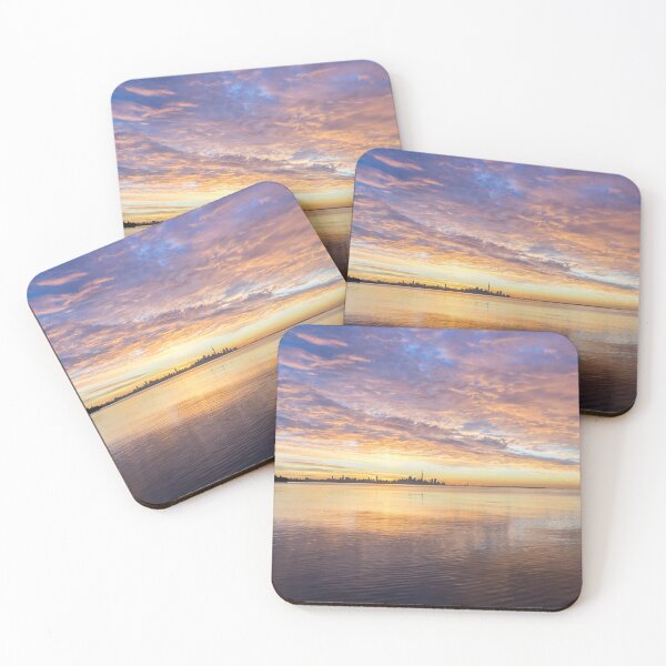 Item preview, Feathers and Ripples - Glorious Multicolored Dawn over Toronto Skyline designed and sold by Georgia Mizuleva.