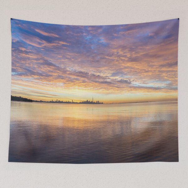 Item preview, Feathers and Ripples - Glorious Multicolored Dawn over Toronto Skyline designed and sold by Georgia Mizuleva.