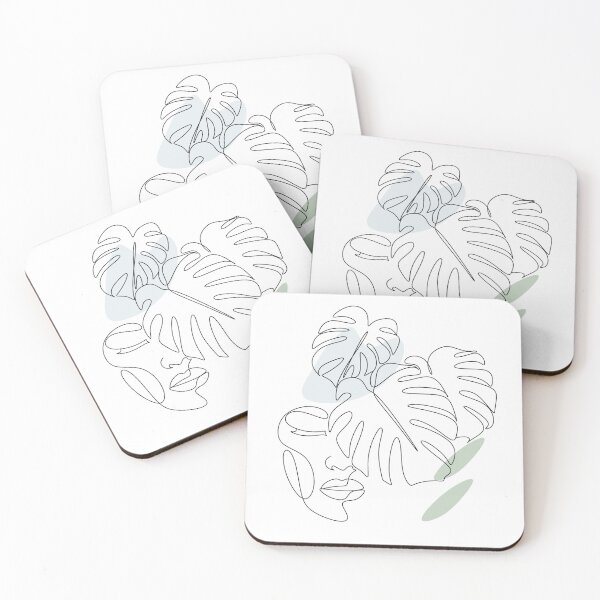Item preview, Trendy abstract one line woman face with monstera leaf designed and sold by OneLinePrint.
