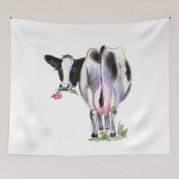 Item preview, Black and white cow and meadow flowers designed and sold by orangerinka.
