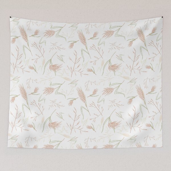 Item preview, White wheat and dry flowers pattern for print on textile, puzzle or other product. Spring mood and bright design designed and sold by arboxart.
