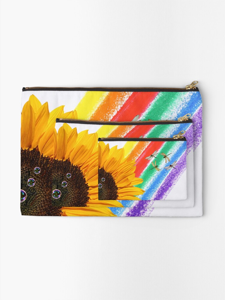 Alternate view of Rainbow, Sunflower, Dragonflies, Bubbles Zipper Pouch