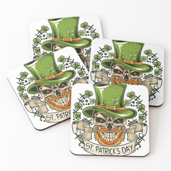 Item preview, St. patrick's day skull wears a hat with clover leaves designed and sold by king's Outfit.