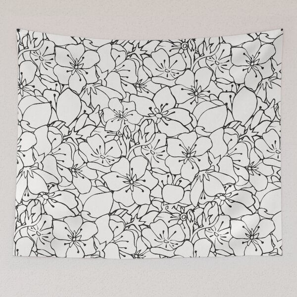 Item preview, Floral print. Seamless background. Sakura flowers. Black-white background. Flowers. Linear print. designed and sold by Alina Ermokhina.