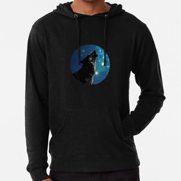 Wolf Howling Into A Starry Blue Sky Lightweight Hoodie