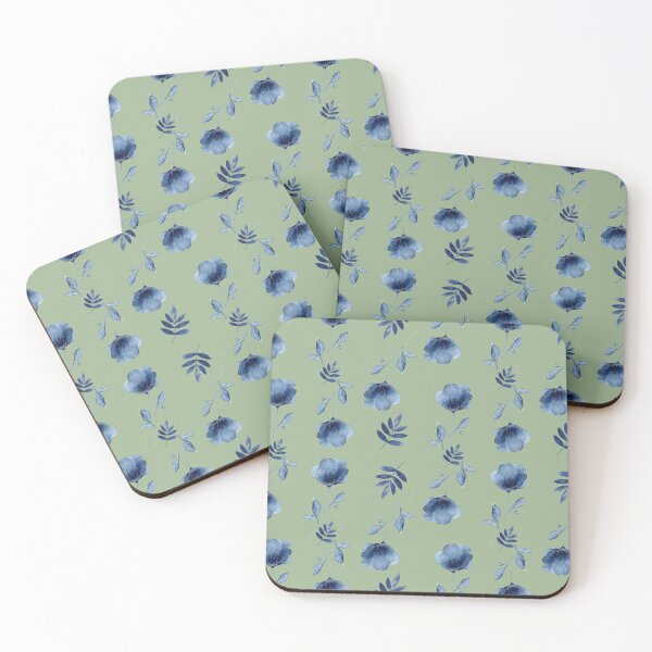 Item preview, Blue flowers on sage green designed and sold by Ninaeva.