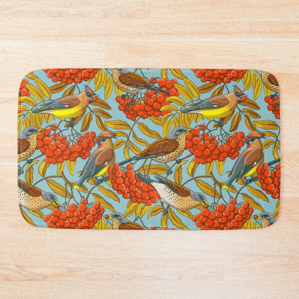 Item preview, Fieldfares and waxwings on rowan bunches (on grey background) designed and sold by Irina Ivanova.