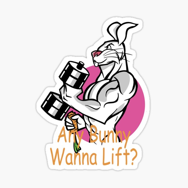 Tough Weightlifting Bunny Pun Design Sticker
