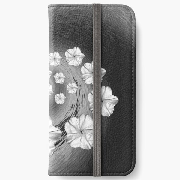 Black White and Grey Moon Flower Swirl iPhone Wallet