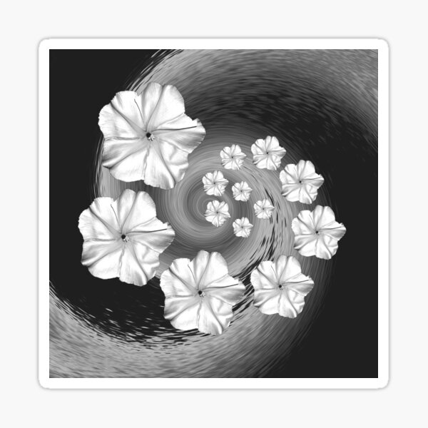 Black White and Grey Moon Flower Swirl Sticker