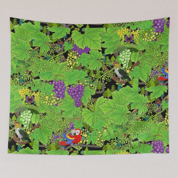 Item preview, red grapes and parrots designed and sold by fatima-zohra benmohmed.