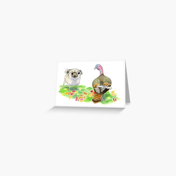 Item preview, Turkey vs Pug funny Thanksgiving card designed and sold by inkpug.