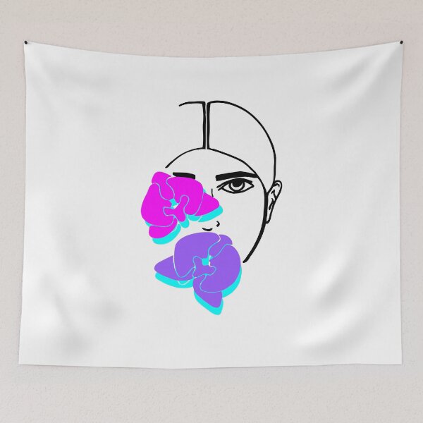 Item preview, Woman face line art with flowers designed and sold by zherra.