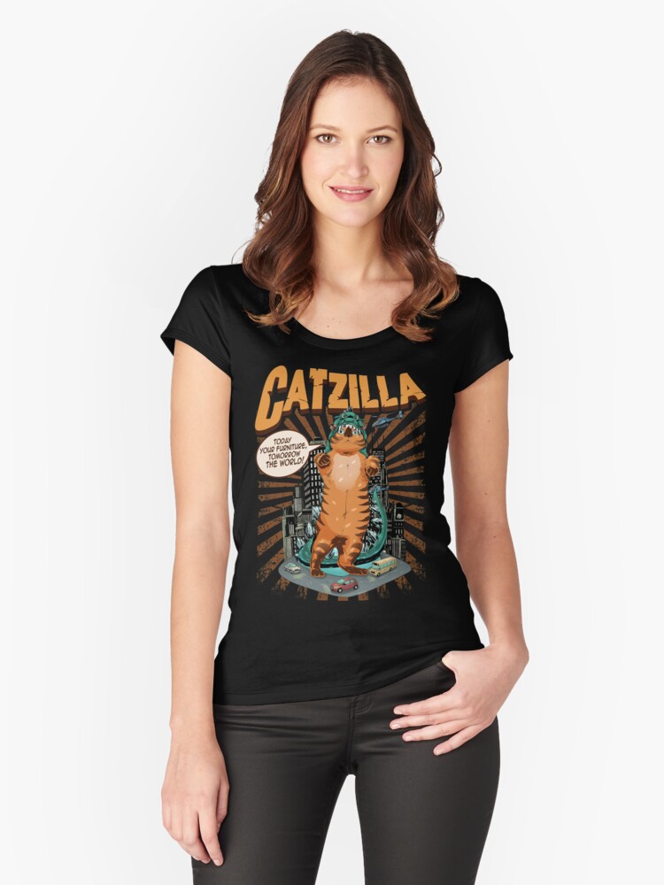 Thumbnail 1 of 3, Fitted Scoop T-Shirt, CAT SHIRT! Kitty Catzilla Monster designed and sold by philosotee.