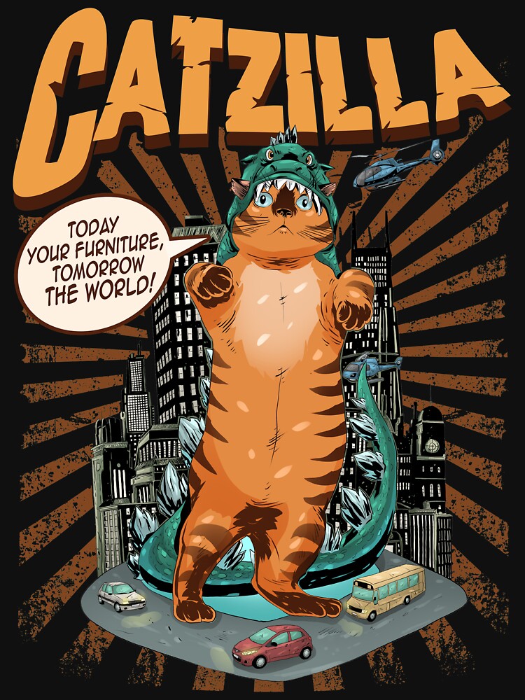 Thumbnail 3 of 3, Fitted Scoop T-Shirt, CAT SHIRT! Kitty Catzilla Monster designed and sold by philosotee.
