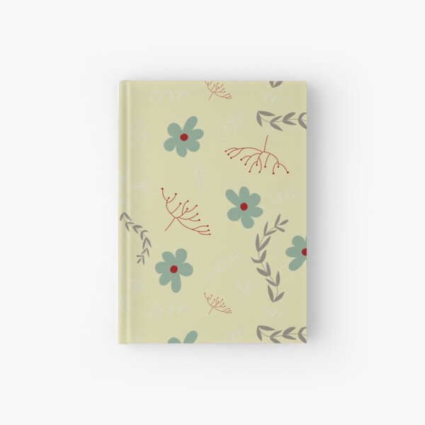 Muted Turquoise and Red Foliage Pattern Hardcover Journal