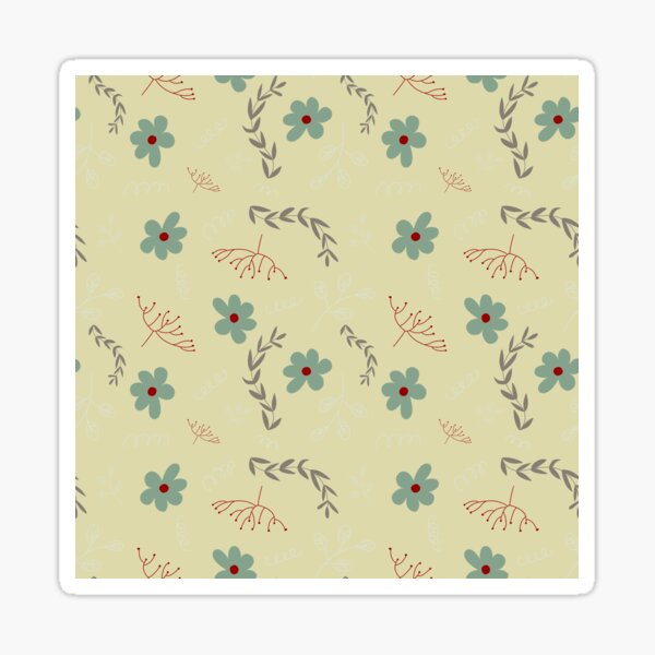 Muted Turquoise and Red Foliage Pattern Sticker